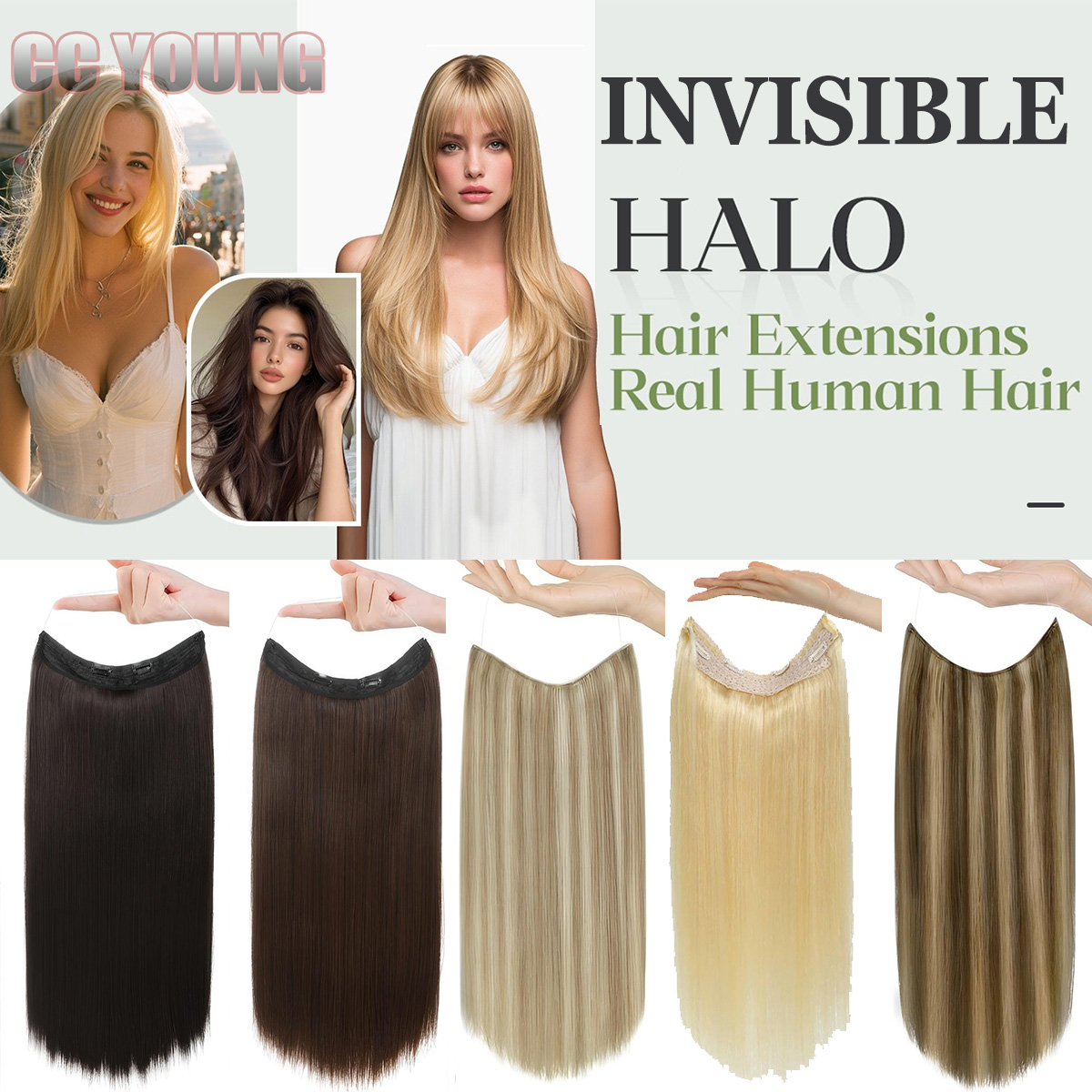 Seamless Clip In Hair Extensions Human Hair - وصلات شعر هالو غير مرئية من