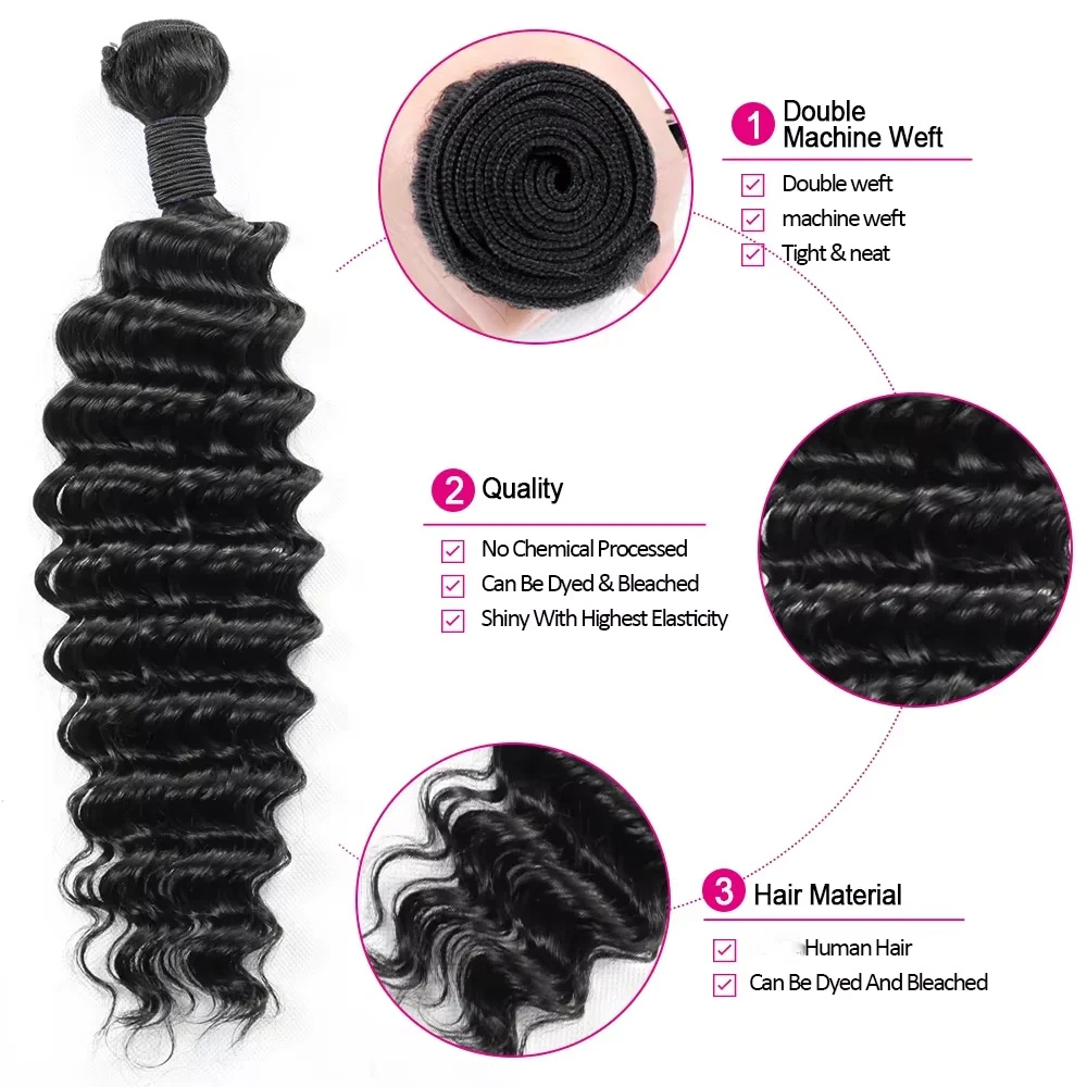 شعر بشري برازيلي طبيعي مموج عم - مراجعة Deep Wave 3 Bundles With Closure وسعره